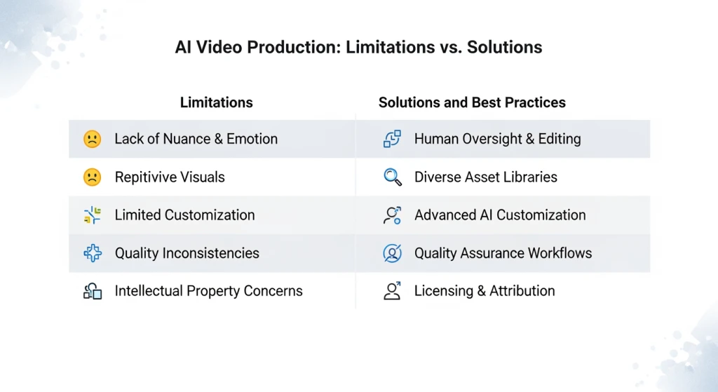 Visualização comparativa das limitações de vídeo com IA versus desafios tradicionais de produção de vídeo