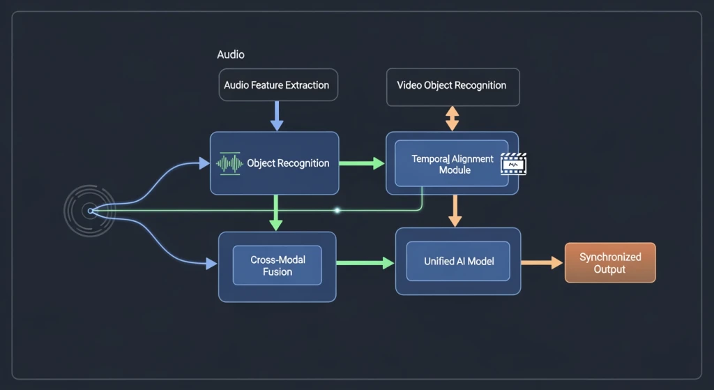 Visualização da estratégia de código aberto do Lightricks LTX-2 mostrando a arquitetura de sincronização de áudio e vídeo