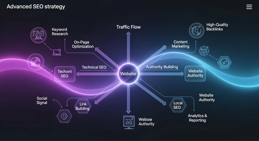 Táticas avançadas de SEO, incluindo estratégias de geração de tráfego do Google Ads e de construção de autoridade com links internos