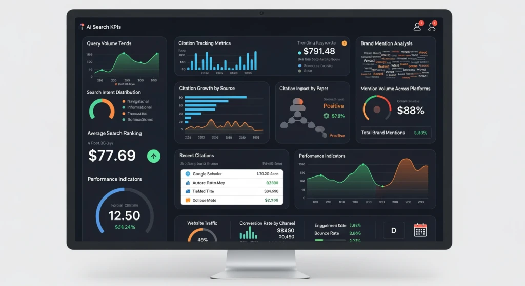 KPIs de otimização de mecanismos de pesquisa de IA e painel de estrutura de medição para gerentes de SEO