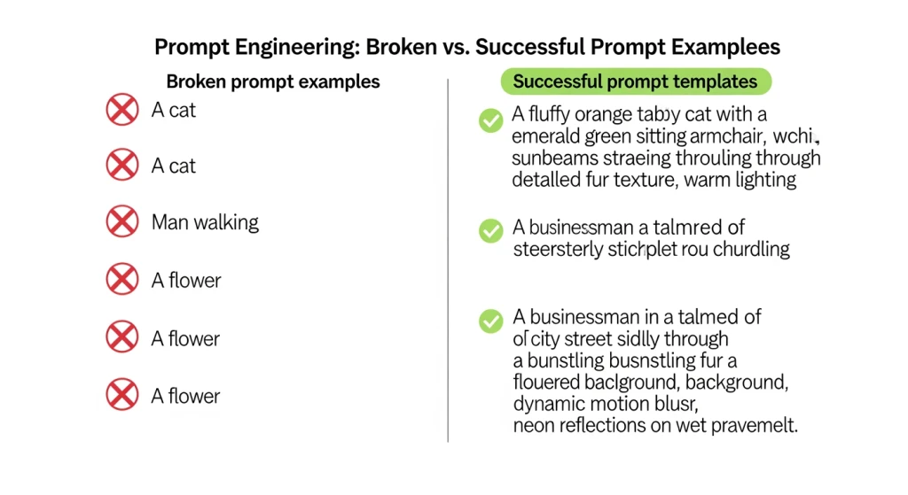 Comparação de prompts de vídeo de IA problemáticos versus estruturas de prompt eficazes para produtores de vídeo