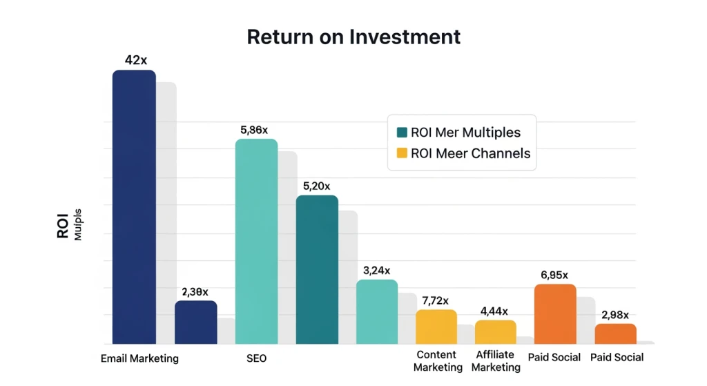 Matriz de priorização de receita mostrando o ROI de e-mail e mídia própria em comparação com a mídia social para profissionais de marketing individuais