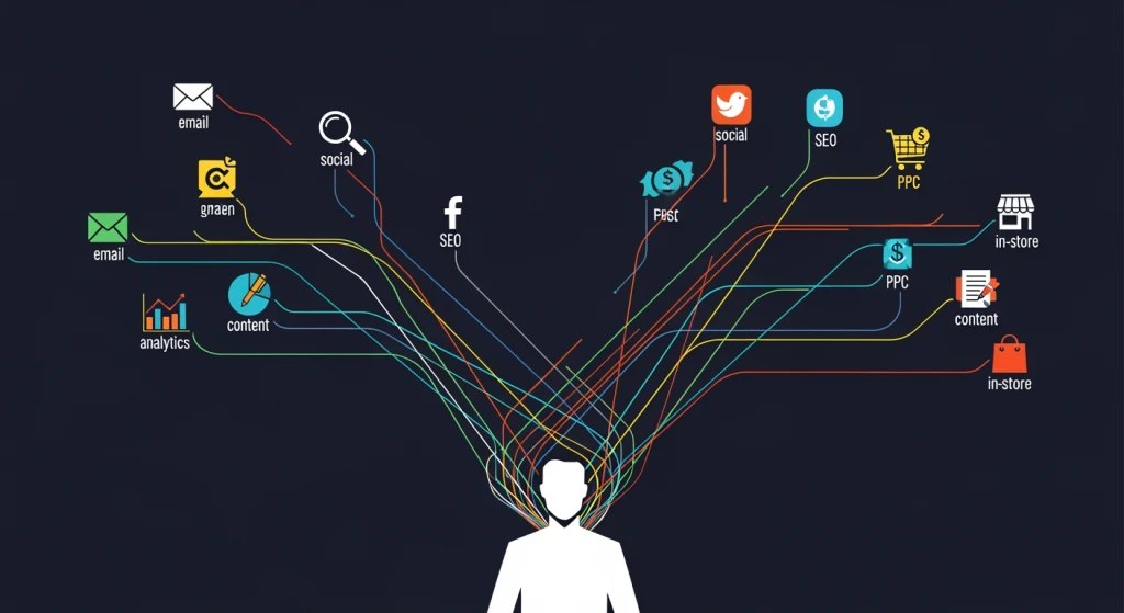 Visual mostrando a sobrecarga de marketing multicanal para o profissional de marketing de varejo individual com estatísticas de esgotamento