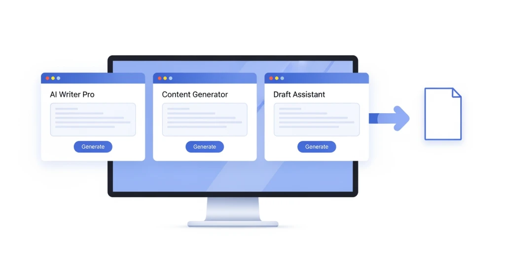 Comparação de ferramentas de copywriting de IA mostrando as interfaces do Jasper Copy.ai e do Claude em uma tela
