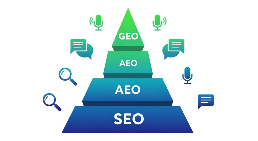 SEO como base para a estratégia de AEO e GEO mostrando visibilidade composta nos canais de pesquisa