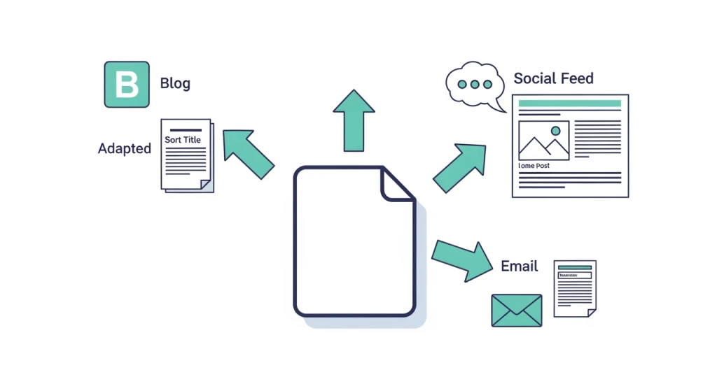 Claude AI reaproveitando um único post de blog em vários formatos de conteúdo para equipes de marketing