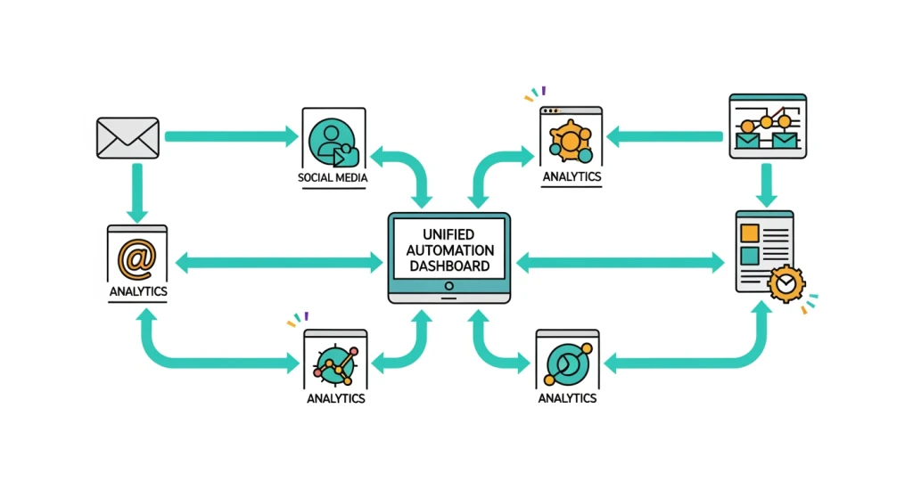 Diagrama de fluxo de trabalho de automação de marketing para gerenciar duas unidades de negócios com eficiência